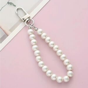Elegant White Faux Pearl Wristlet Strap or Keychain NWOT